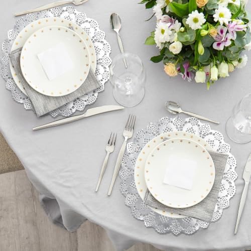 MCEAST 100 Pack Round Silver Paper Doilies 13.5 Inches Lace Paper Place Mats - Image 6