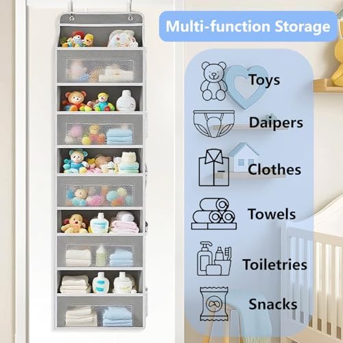 Over the Door Organizer with 5 Front Pockets and 5 Mesh Side Pockets, Extra - Image 4