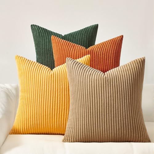 Topfinel 16x16 Inch Set of 4 Green Rust Throw Pillow Covers Boho Farmhouse by Topfinel