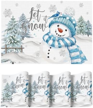 Artoid Mode Blue Christmas Vinyl Placemats Set of 4, Let it Snow Washable Heat by ArtoidMode