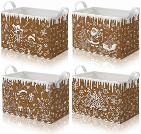 4 Pack Christmas Storage Bin Collapsible Large Christmas Gingerbread Storage by Bulyoou