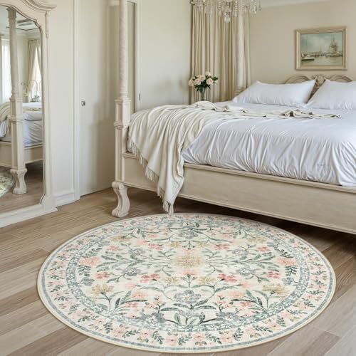 Wonnitar Floral Round Rugs 6ft, Boho Large Machine Washable Circle Rug - Image 6