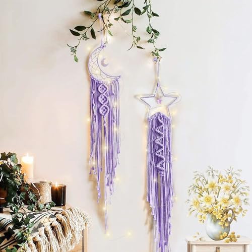 Moon Star Dream Catcher Decor, Macrame Wall Hanging Boho Home Decor by Tarklanda