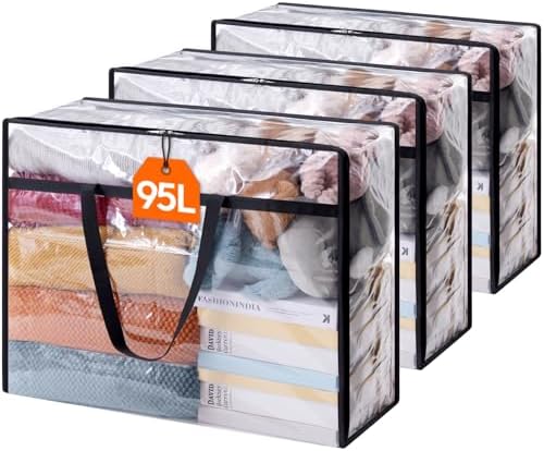 Lifewit 3 Pack Clear Clothes Storage Bags, 95L Plastic Blanket Storage Bag by Lifewit