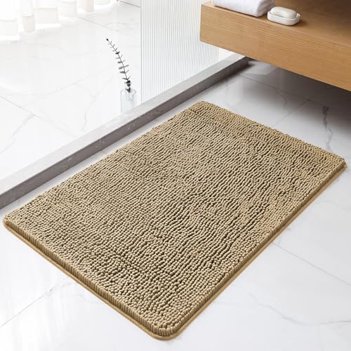 Chenille Bathroom Rug 24"x36" Beige, Non-Slip Plush Bath Mat by Kildoss