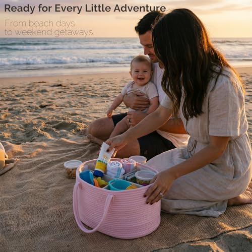 luxury little Diaper Caddy Organizer, Large Cotton Rope Nursery Baby Basket - Image 6