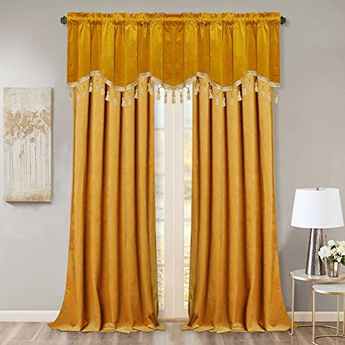 StangH Warm Gold Autumn Tassel Velvet Valance Curtains 52x18 Inch, 2 Panels - Image 7