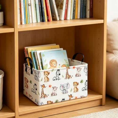 Rectangular Safari Animal Storage Bin, Fabric Closet Organizer Basket - Image 5