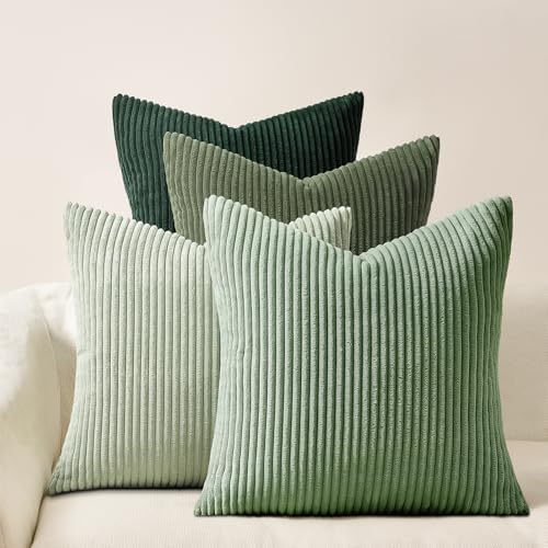 Topfinel Corduroy Throw Pillow Covers Pack of 2 Green 16"x16" No Insert by Topfinel