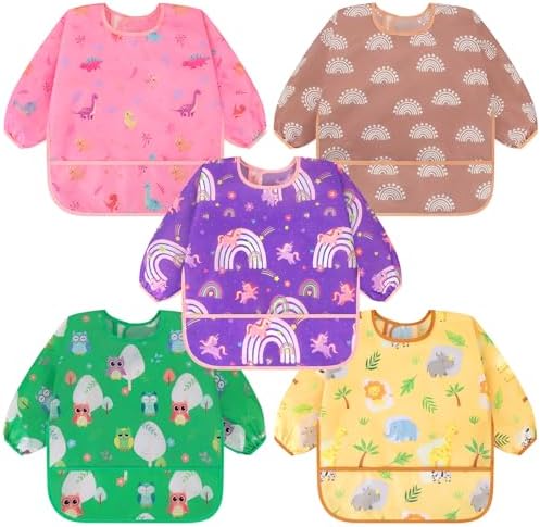Accmor 5 Pack Long Sleeve Bibs, Baby Smock Waterproof Sleeved Bib Smock by Accmor