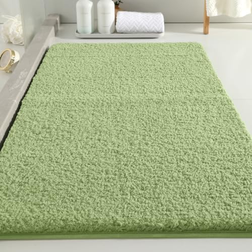 Polyester Bathroom Rug 24"x40" Olive Green, Non-Slip Soft Bath Mat by Kildoss