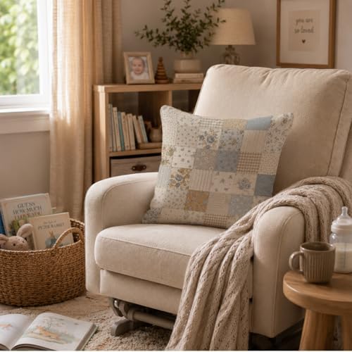 French Country Blue Floral Patchwork Throw Pillow Cover 18x18 - Image 2