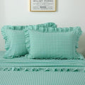 2 Pack Spa Blue White Plaid Ruffle Gingham King Size Pillow Shams, 100% Washed by KMASANIJI