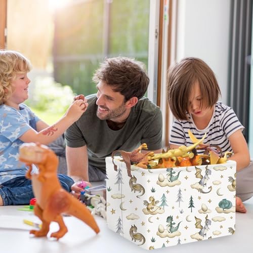 Rectangular Dinosaur Baskets, Watercolor cute dragon fairy tale kids nursery - Image 3