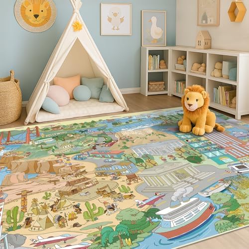 Washable Kids Rug 5x7 North America Map by HazoHaus