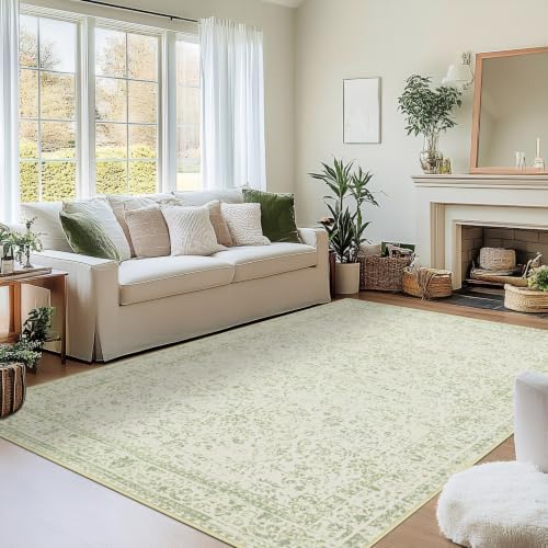 Sage Green Nursery Rug 5x7 Boho Floral Pattern Washable Soft Rugs by BILEEHOME