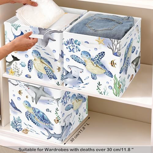11.8" Marine Animals Cube Storage Organizer Set 3Pcs Ocean Sharks Turtles Cube - Image 5