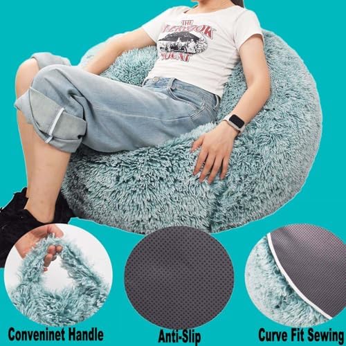 Fluffy Stuffed Animal Storage Bean Bag Chair Cover, Faux Fur Comfy Bean Bag - Image 5