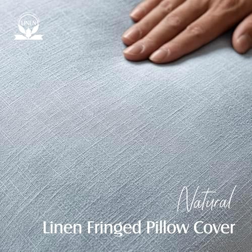 Foindtower Decorative Linen Fringe Throw Pillow Covers 22×22 Inch, Sky Blue - Image 2
