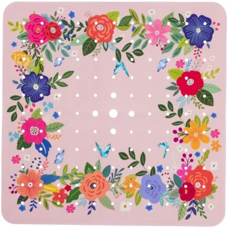 Square Shower Mat Non Slip 21x21 Inch, Plant Anti Slip Shower Mat by Denifeiya