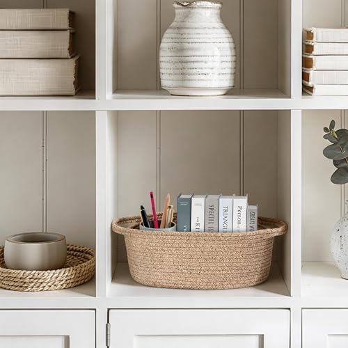 Small Brown Woven Basket, Cotton Rope Kid Dog Cat Toy Bin Box, Cute Oval Baby - Image 6