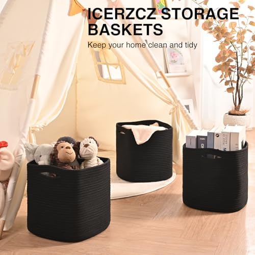 ICERZCZ 11 Inch Cube Storage Bins, Storage Cube Organizer Bins, Woven Cotton - Image 6