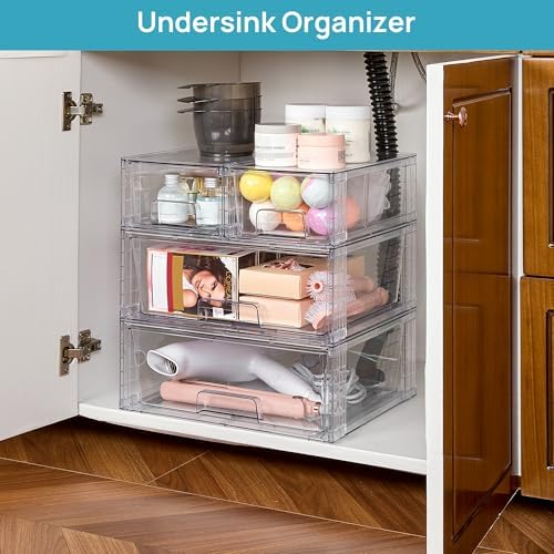 Vtopmart Clear Stackable Storage Drawers, 3 Pack Wide Organizer Set - Image 2