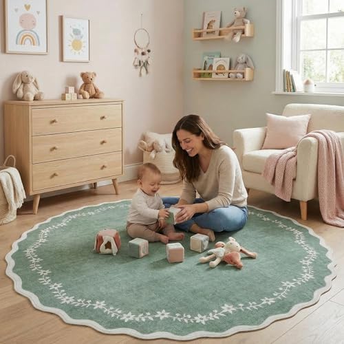 GarveeHome Large Round Rug 8ft Scalloped Washable Circle Living Room Rug - Image 3