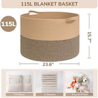 INDRESSME 115L Extra Large Woven Wicker Blanket Basket Living Room - Image 2