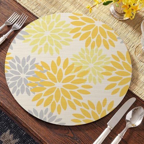 Artoid Mode Yellow Dahlia Plastic Round Placemats Set of 4, 14 Inch Seasonal - Image 2