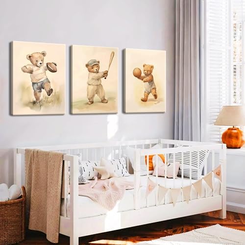 Bear Rugby Sports Nursery Canvas Wall Art Set of 3 - Image 6