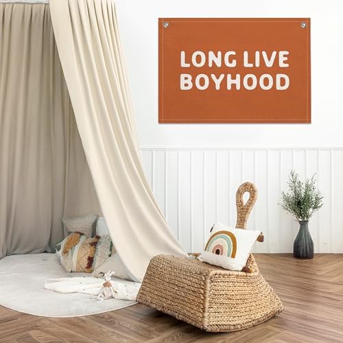 Long Live Boyhood Banner – Boy Room Decor Linen Banner Hanging Flag Retro Pink - Image 3