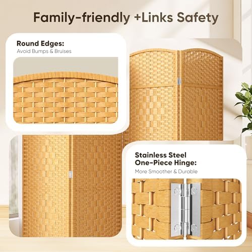 JOSTYLE Rattan Room Divider, 4-Panel Folding Privacy Screen 6ft. Extra Wide - Image 6
