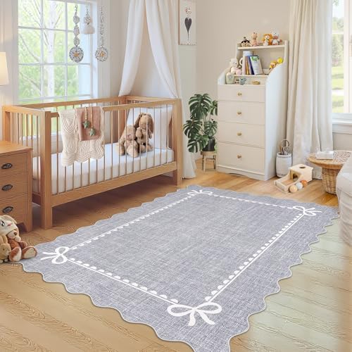 GarveeHome Scalloped Bow Rug 8x10 Washable Grey Rug - Image 4
