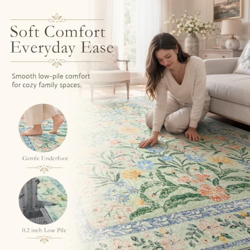 Wonnitar Boho Washable Rugs 8x10, Large Floral Rugs - Image 3