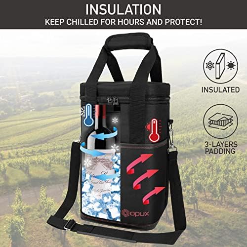 opux Insulated Wine Cooler Bag, Leakproof 4 Bottle Wine Tote Carrier - Image 2