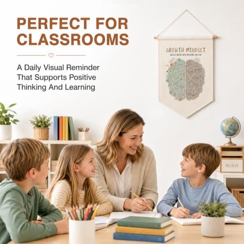 Growth Mindset Classroom Banner, Inspirational Wall Hanging, Linen Canvas - Image 3