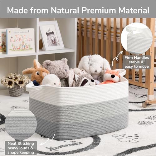 Goodpick Large Woven Rope Blanket Basket, Light Gray - Image 6