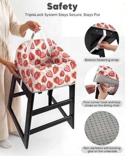 Mamatepe Baby High Chair Cover, Restaurant Seat Liner | Red Strawberry - Image 4