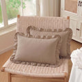 Set of 2 Taupe Ruffled Lumbar Pillow Covers 12x20 Inch, Soft Fabric Solid Color by HOSTECCO