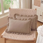 Set of 2 Taupe Ruffled Lumbar Pillow Covers 12x20 Inch, Soft Fabric Solid Color by HOSTECCO