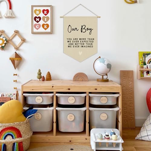 Boys Room Decor, Boy Nursery Linen Canvas Banner, You Are More Than We Ever - Image 2