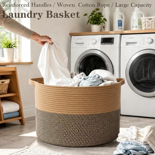 90L Extra Large Blanket Basket, Woven Rope Laundry Basket-Jute&Black - Image 5