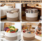 115L Extra Large Blanket Basket, Woven Laundry Basket- White & Brown - Image 6