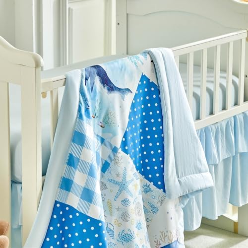Patchwork Crib Bedding Set Blue Ocean Plaid Design 3 Pieces Baby Cute Quilted - Image 5