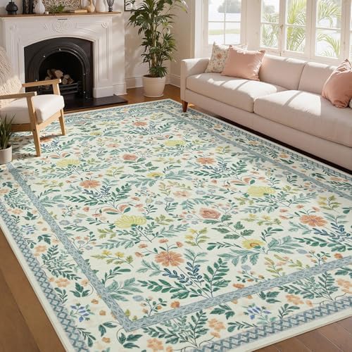 Joydeco Boho Floral 9x12 Rug for Living Room, Non Slip Indoor Carpet for by JOYDECO