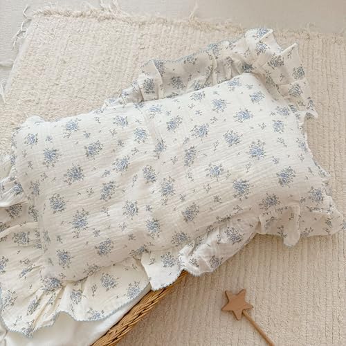 BuLuTu Blue Floral Muslin Toddler Pillowcase, Freesia Pattern - Image 3