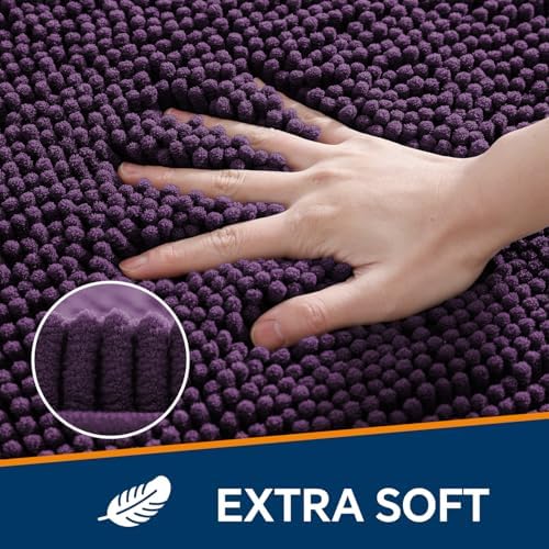 Chenille Bathroom Runner Rug 17"x47" Plum, Plush Bath Mat - Image 3