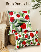 Embroidered Throw Pillow Cover, 20x20 Inch, Strawberry Leaves - Image 5