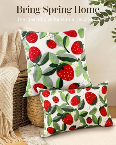 Embroidered Throw Pillow Cover, 20x20 Inch, Strawberry Leaves - Image 5